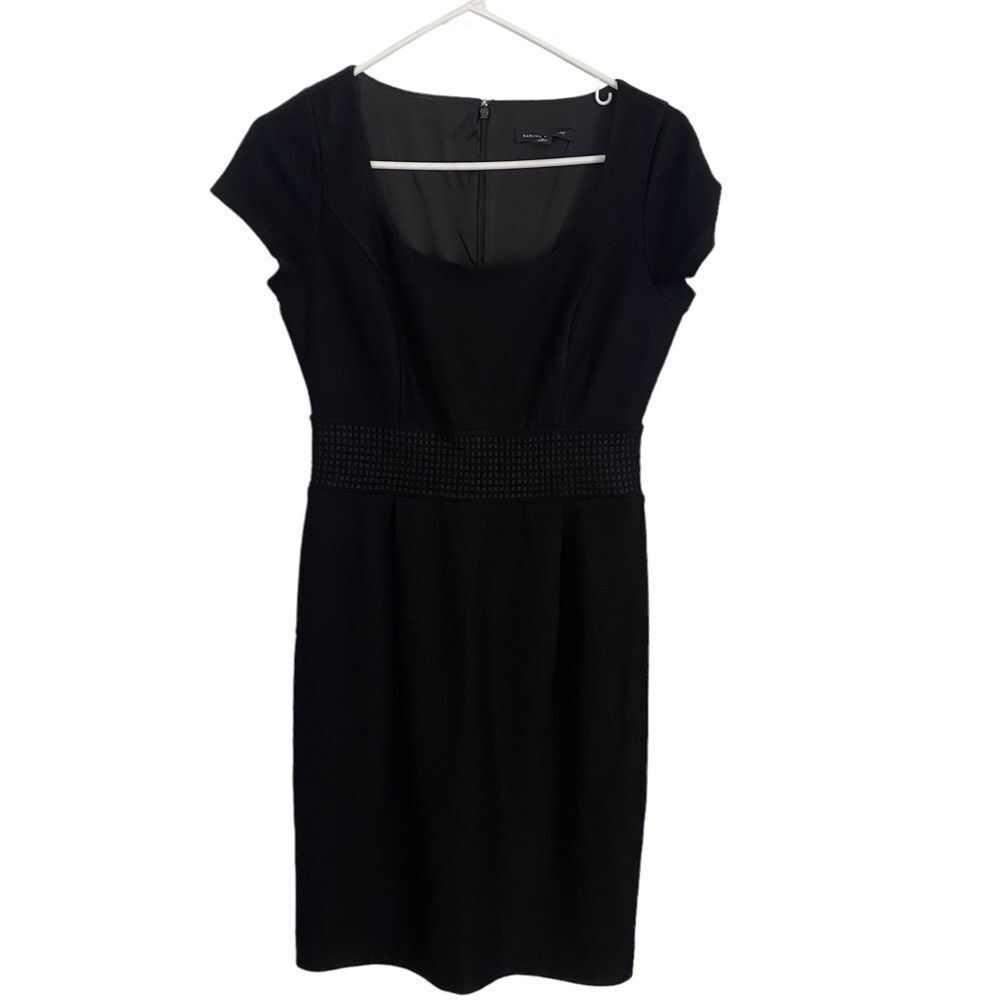 Banana Republic Black Sheath Lined Wool Cap Short Sleeve Dress Sz 2
